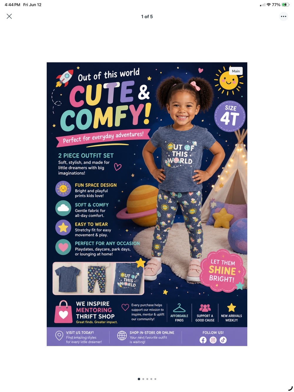 Kids 2-Piece Matching Set - Blue Space Print (Size 4T)